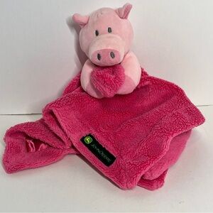 John Deere Baby Security Blanket Lovey Pink Pig Satin Bottom Soft Farm Plush Toy